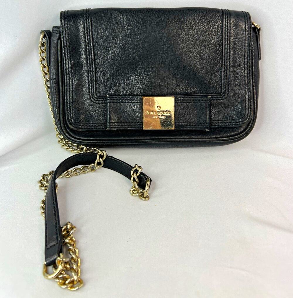 kate spade new york Black Small Crossbody Gold Chain Strap Magnetic Logo